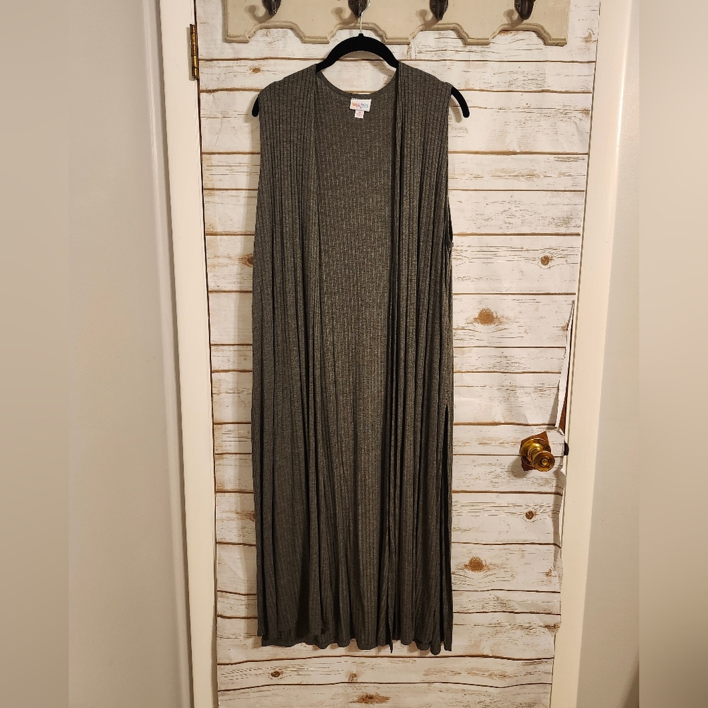 LuLaRoe Sleeveless Gray Ribbed Duster Size Medium